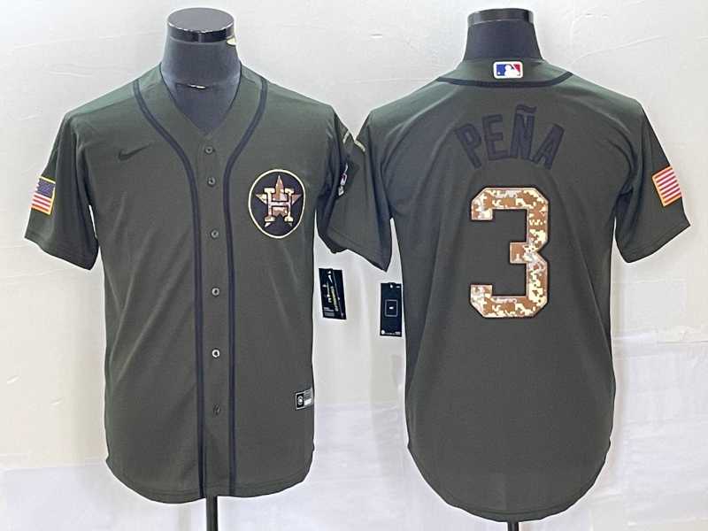Mens Houston Astros #3 Jeremy Pena Green Salute To Service Stitched MLB Cool Base Nike Jersey